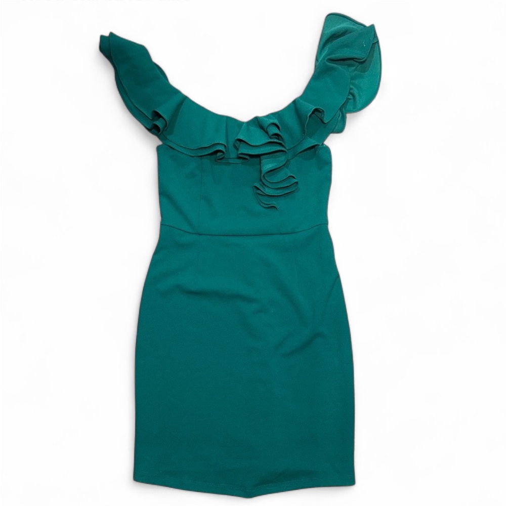 Lulus Green Ruffled Off the Shoulder Shoulder Mini Dress